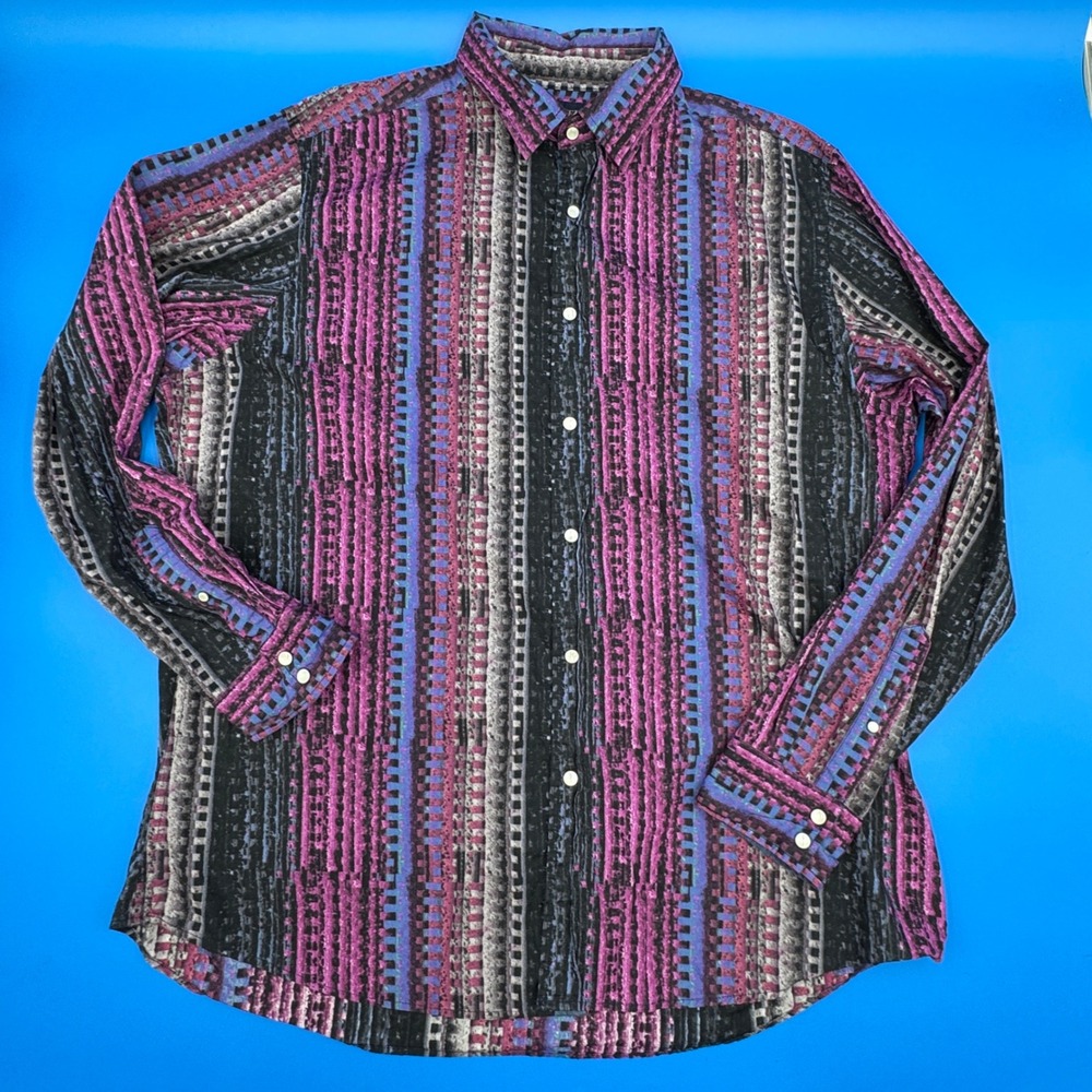 CREMEUX Premium Denim Men's XL Long Sleeve Snap Button Up Shirt Geometric Print‎